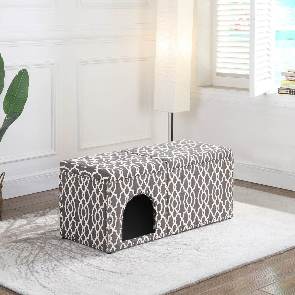 17" Black And Gray Upholstered 100% Polyester Trellis Entryway Bench With Flip Top