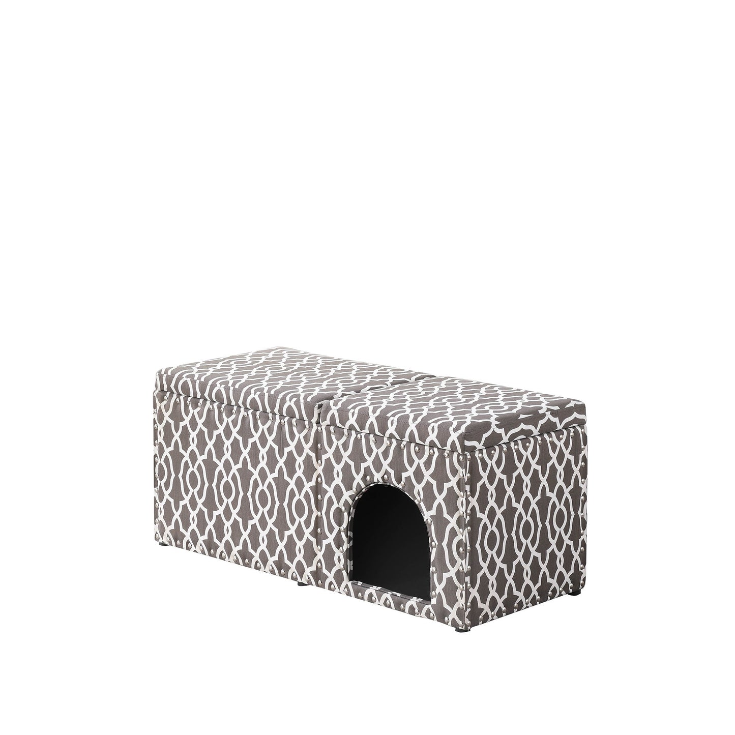 17" Black And Gray Upholstered 100% Polyester Trellis Entryway Bench With Flip Top