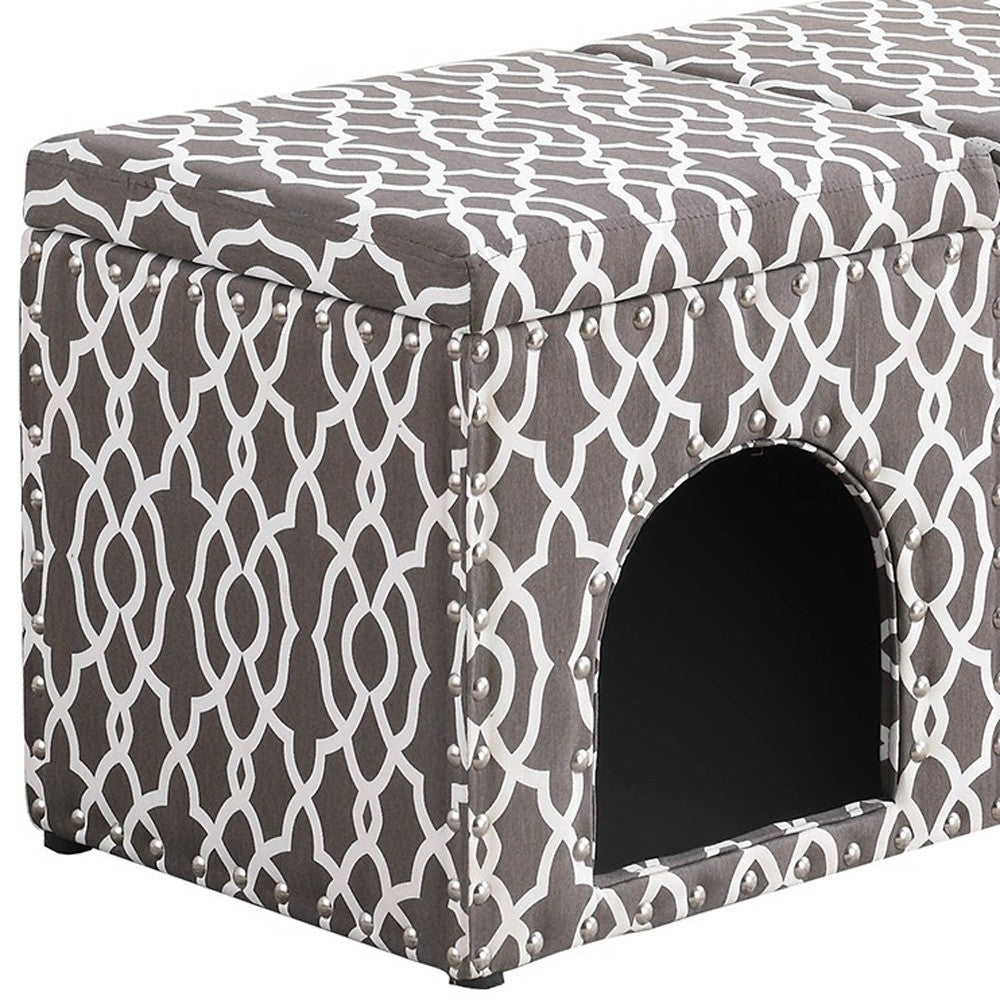 17" Black And Gray Upholstered 100% Polyester Trellis Entryway Bench With Flip Top