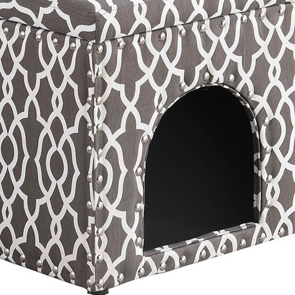 17" Black And Gray Upholstered 100% Polyester Trellis Entryway Bench With Flip Top