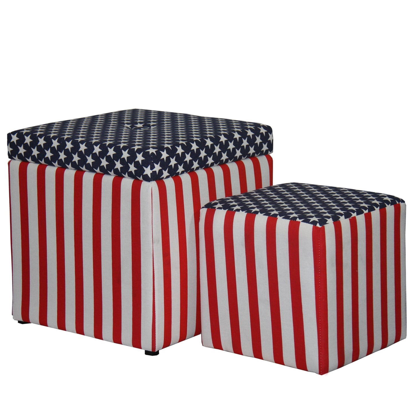 18" Blue And White Polyester Blend Tufted Cube Ottoman