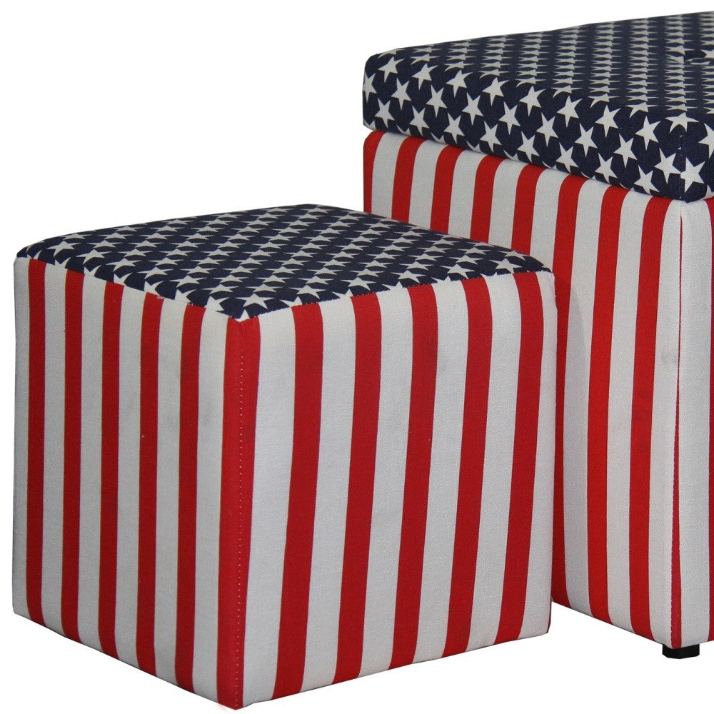 18" Blue And White Polyester Blend Tufted Cube Ottoman