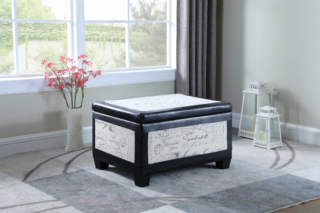 24" Black Upholstered Faux Leather Bench with Flip top