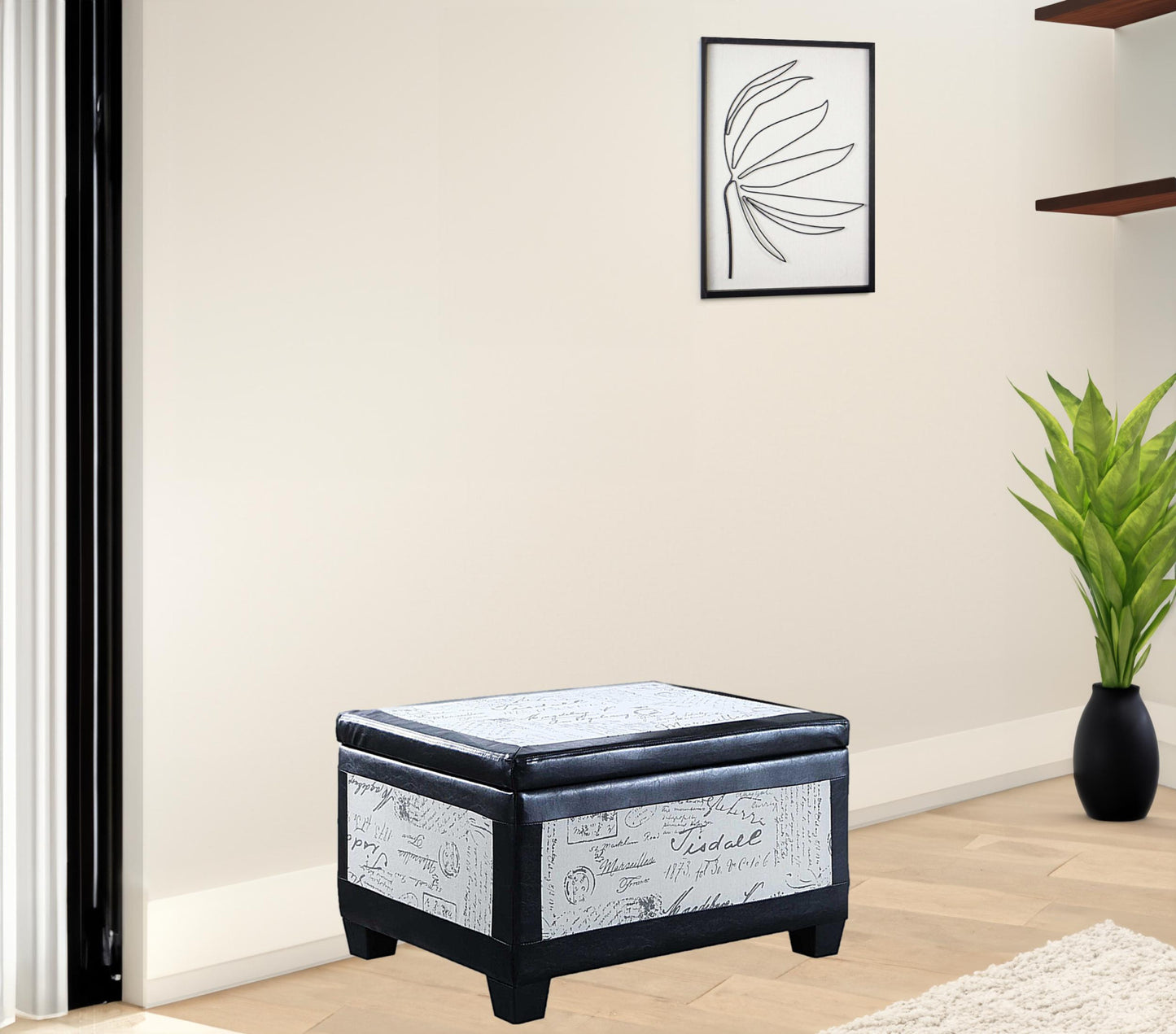 24" Black Upholstered Faux Leather Bench with Flip top