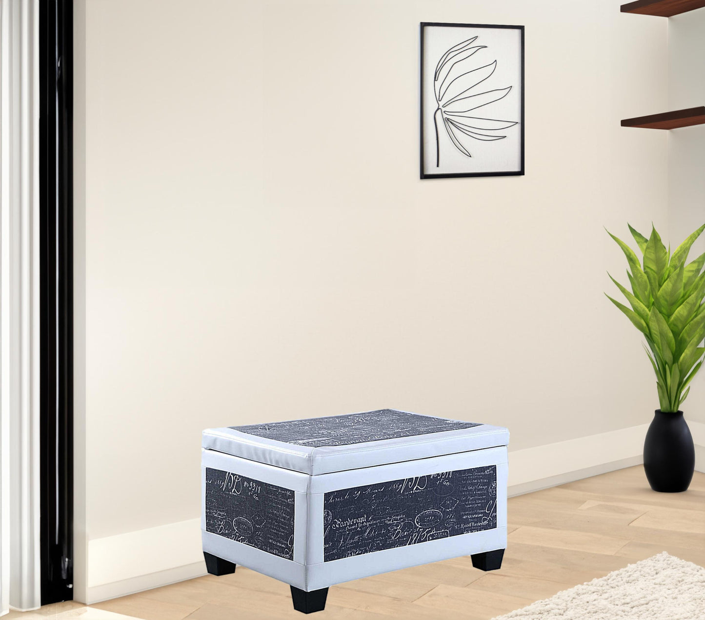 24" White and Black Upholstered Faux Leather Bench with Flip top