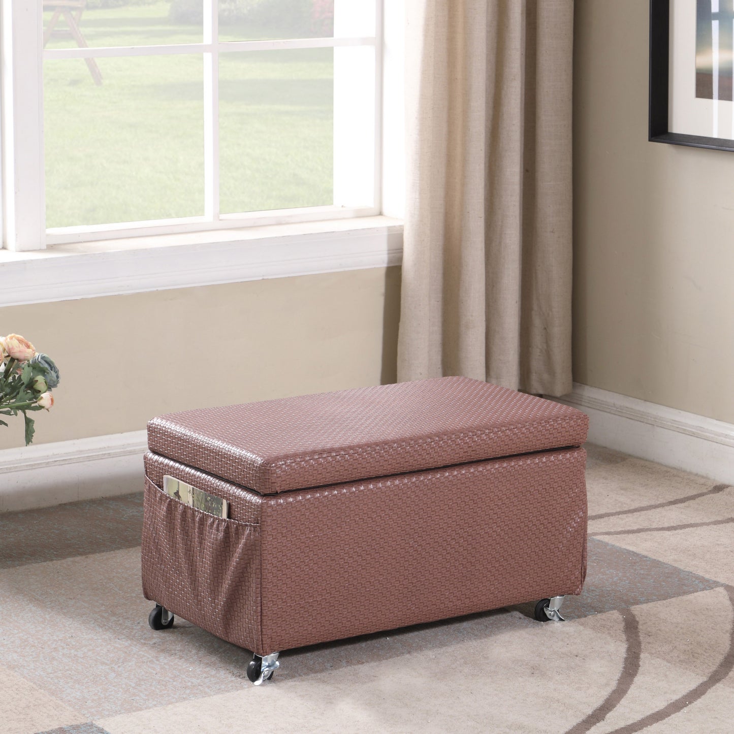 17" Brown Faux Leather And Black Storage