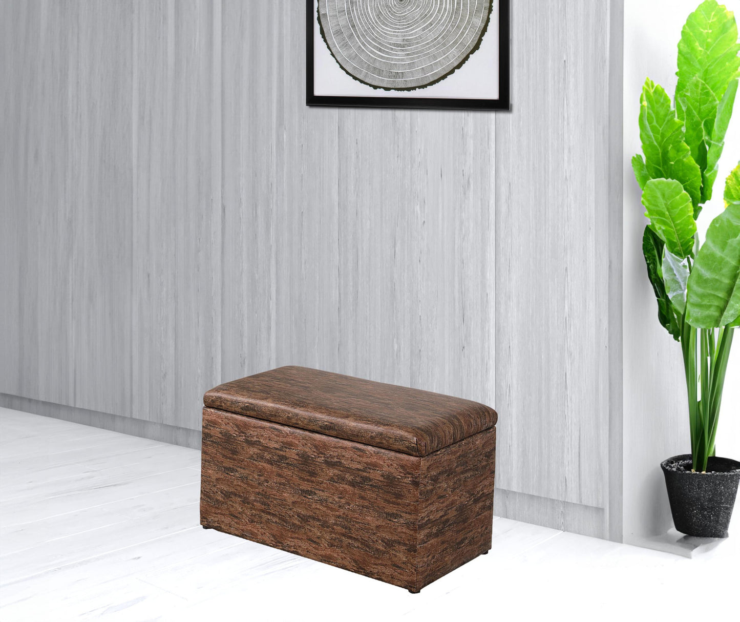 17" Brown Upholstered Faux Leather Bench with Flip top