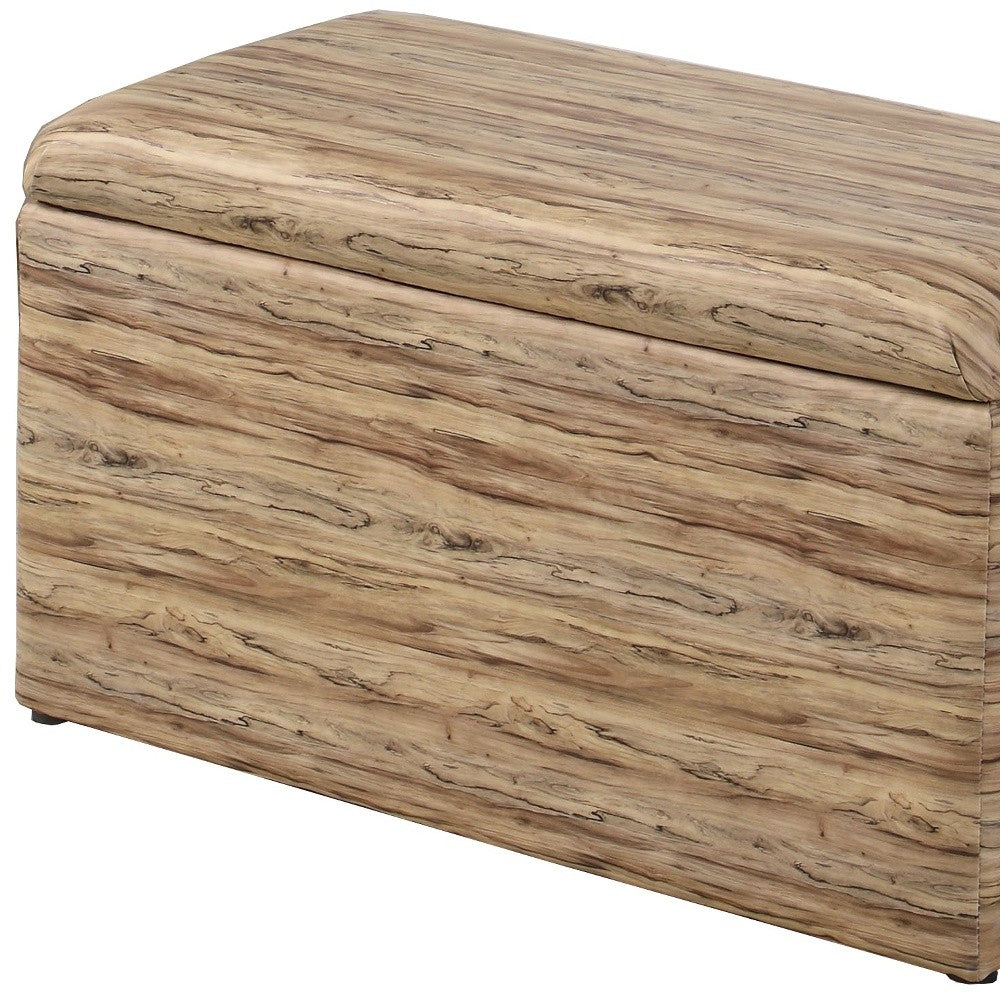17" Beige and Brown Upholstered Faux Leather Bench with Flip top