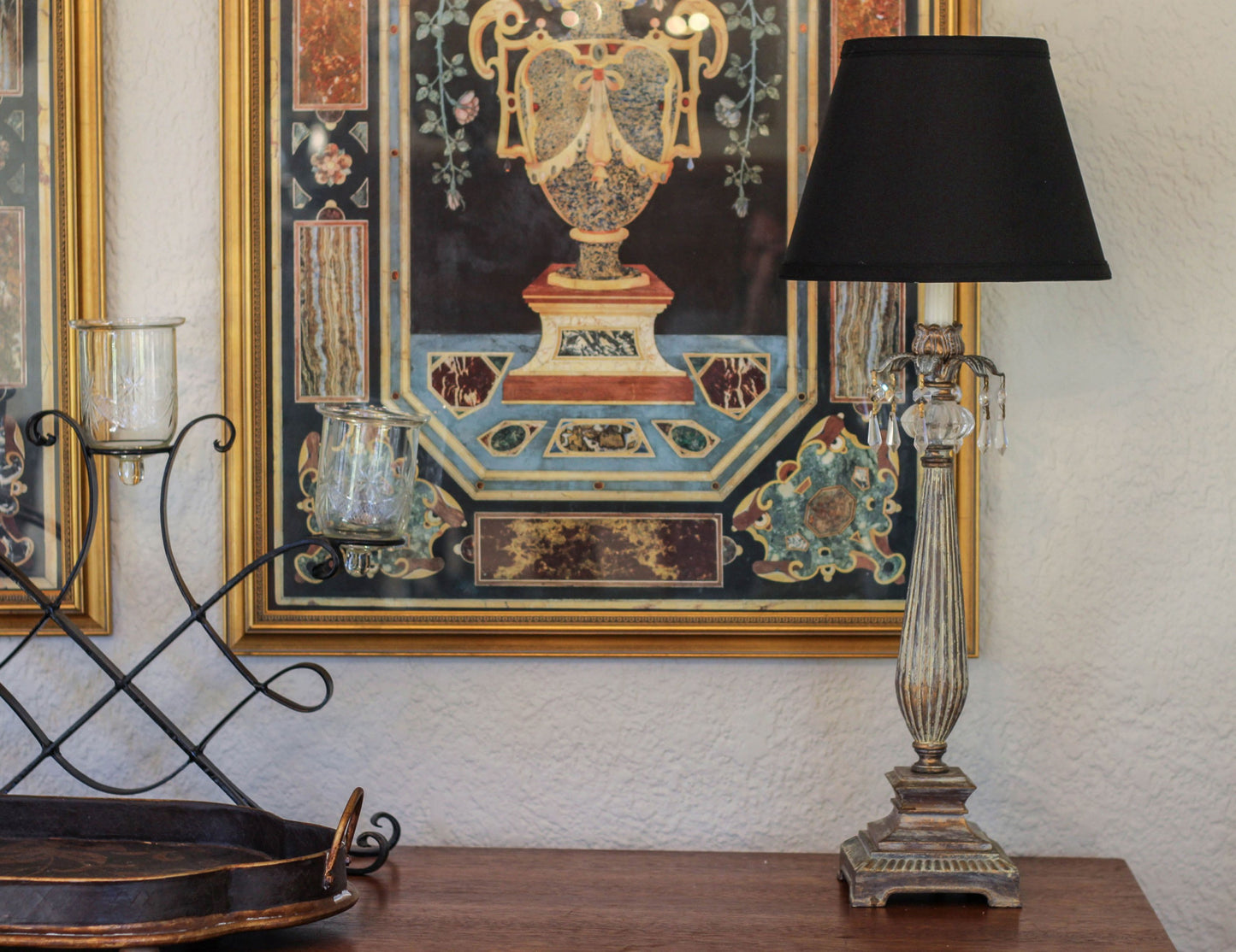 8" Black with White Empire Hardback Slanted Shantung Lampshade