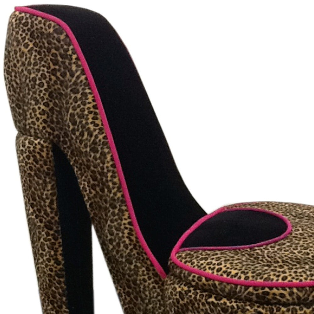 32" Brown Faux Suede Animal Print Side Chair