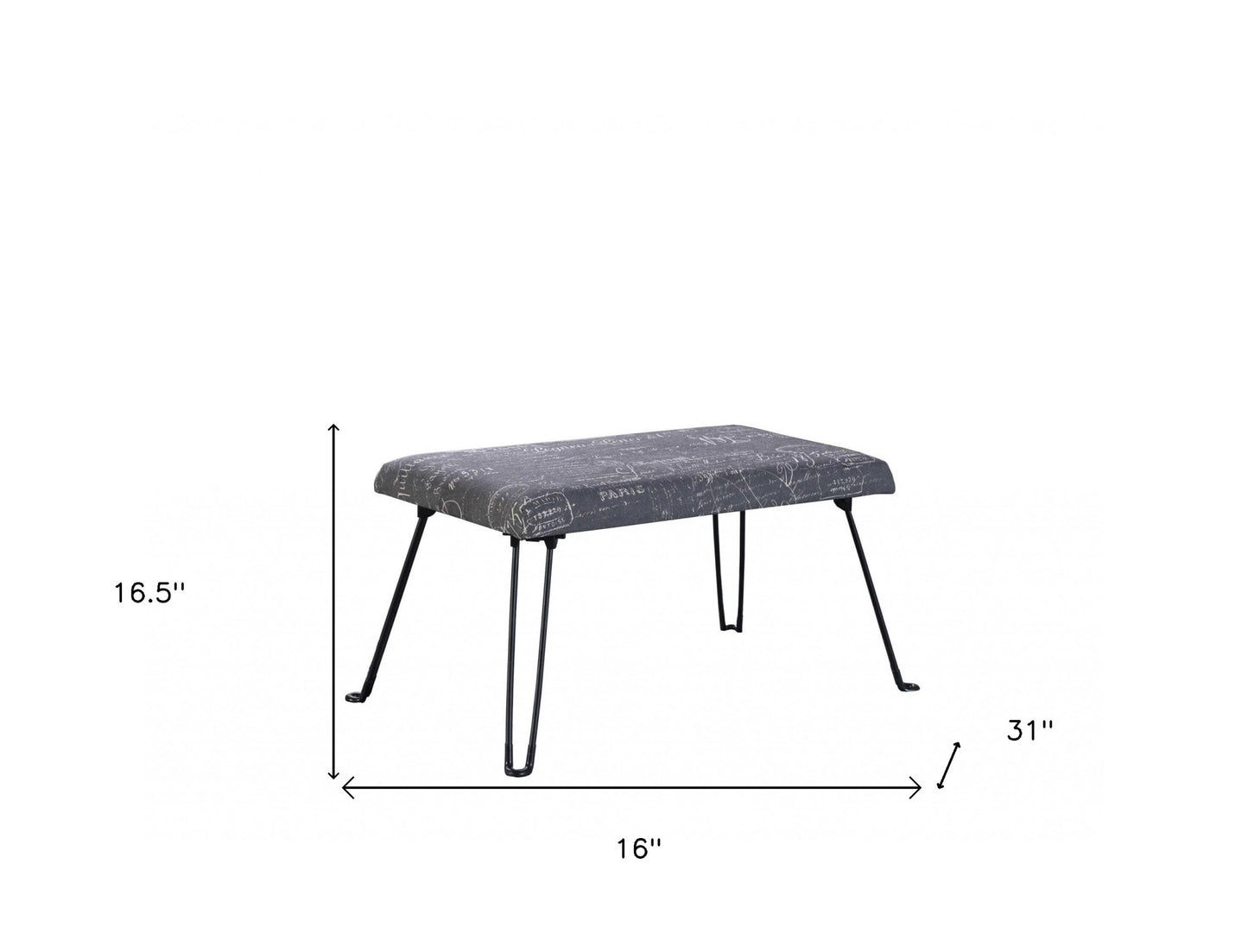 31" Blue and Cream Postcard Upholstered Folding Bench