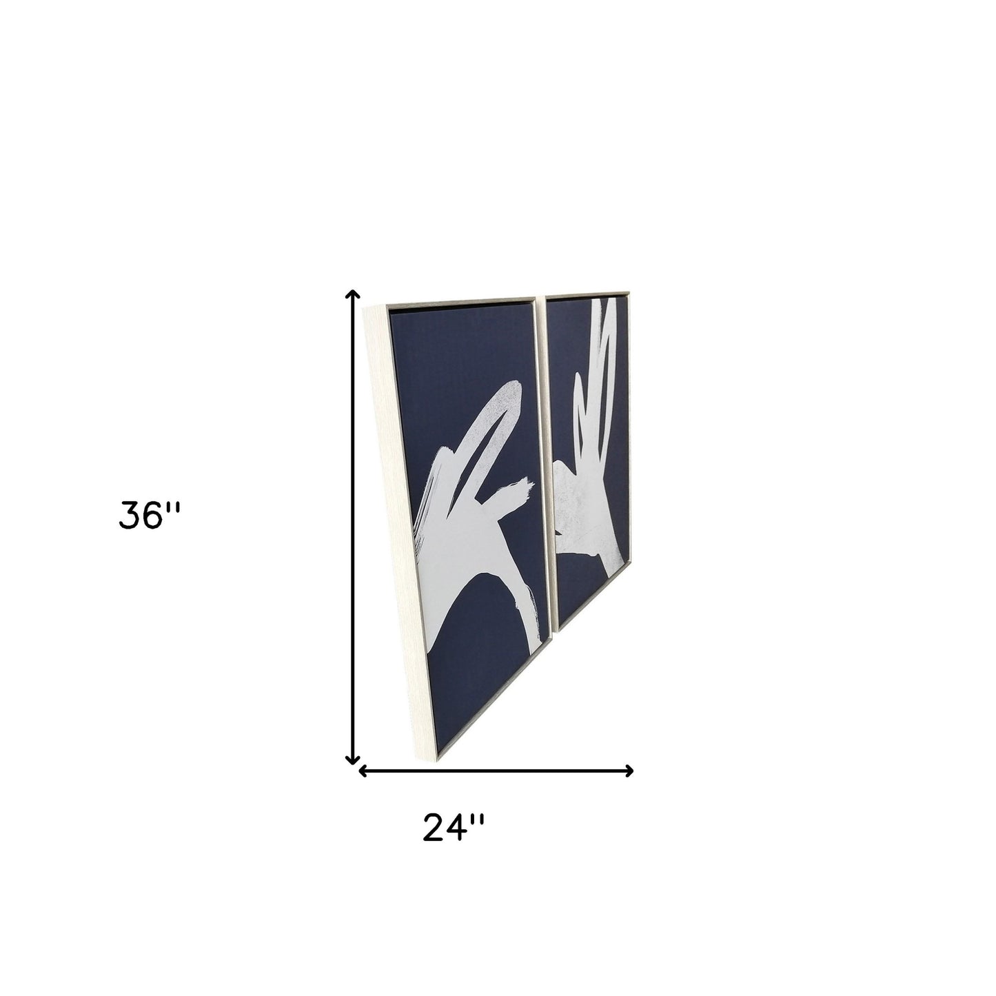 Set of Two Bold Blue and White Abstract Framed Canvas Wall Art