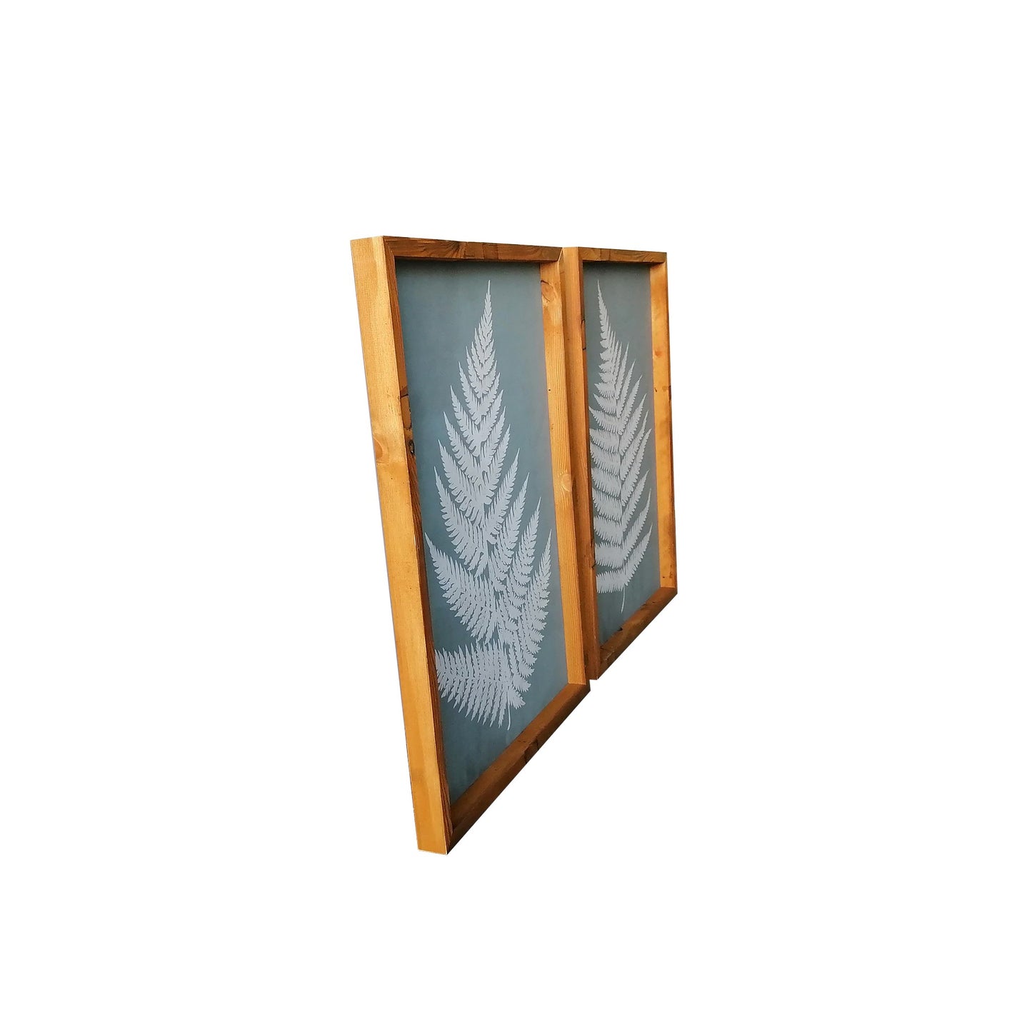 Set of Two Gray and White Fern Leaves Framed Canvas Wall Art
