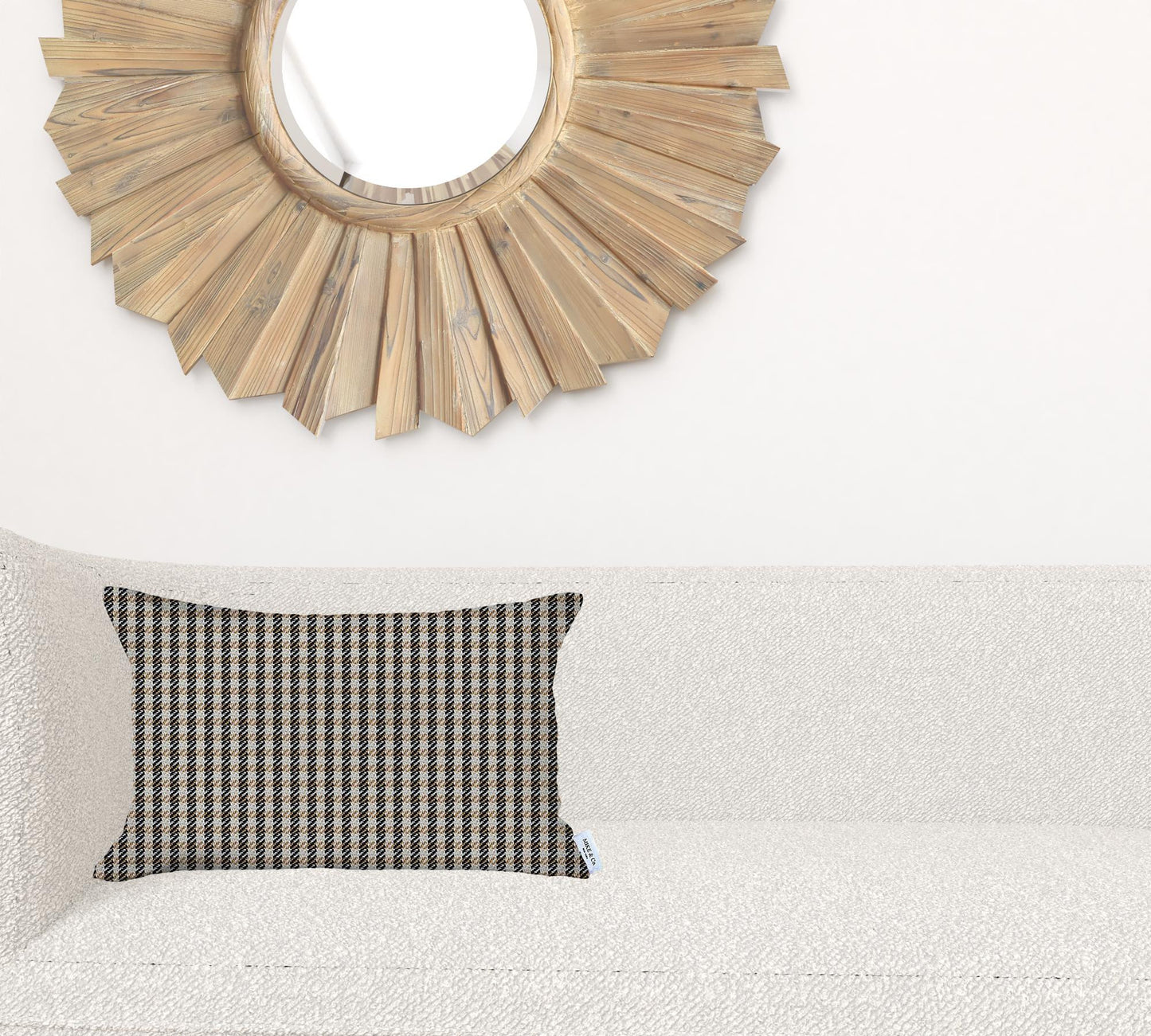12" X 20" Brown Houndstooth Zippered Handmade Polyester Lumbar Pillow Cover