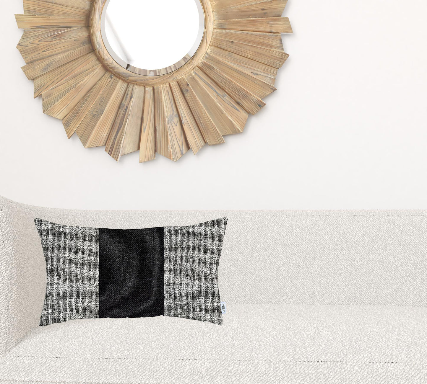 12" X 20" Black And Grey Geometric Zippered Handmade Polyester Lumbar Pillow Cover