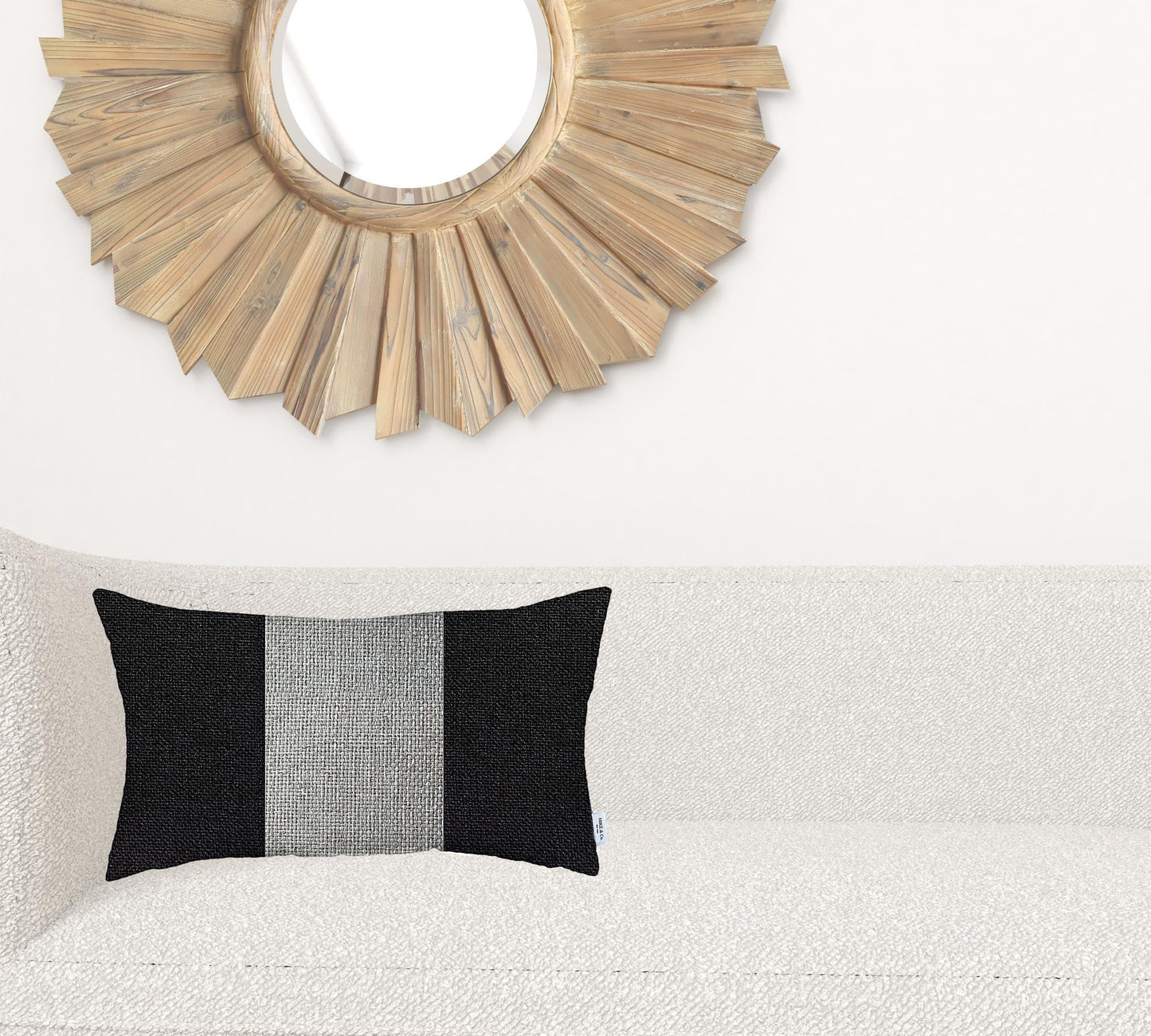 12" X 20" Black And Grey Geometric Zippered Handmade Polyester Lumbar Pillow Cover
