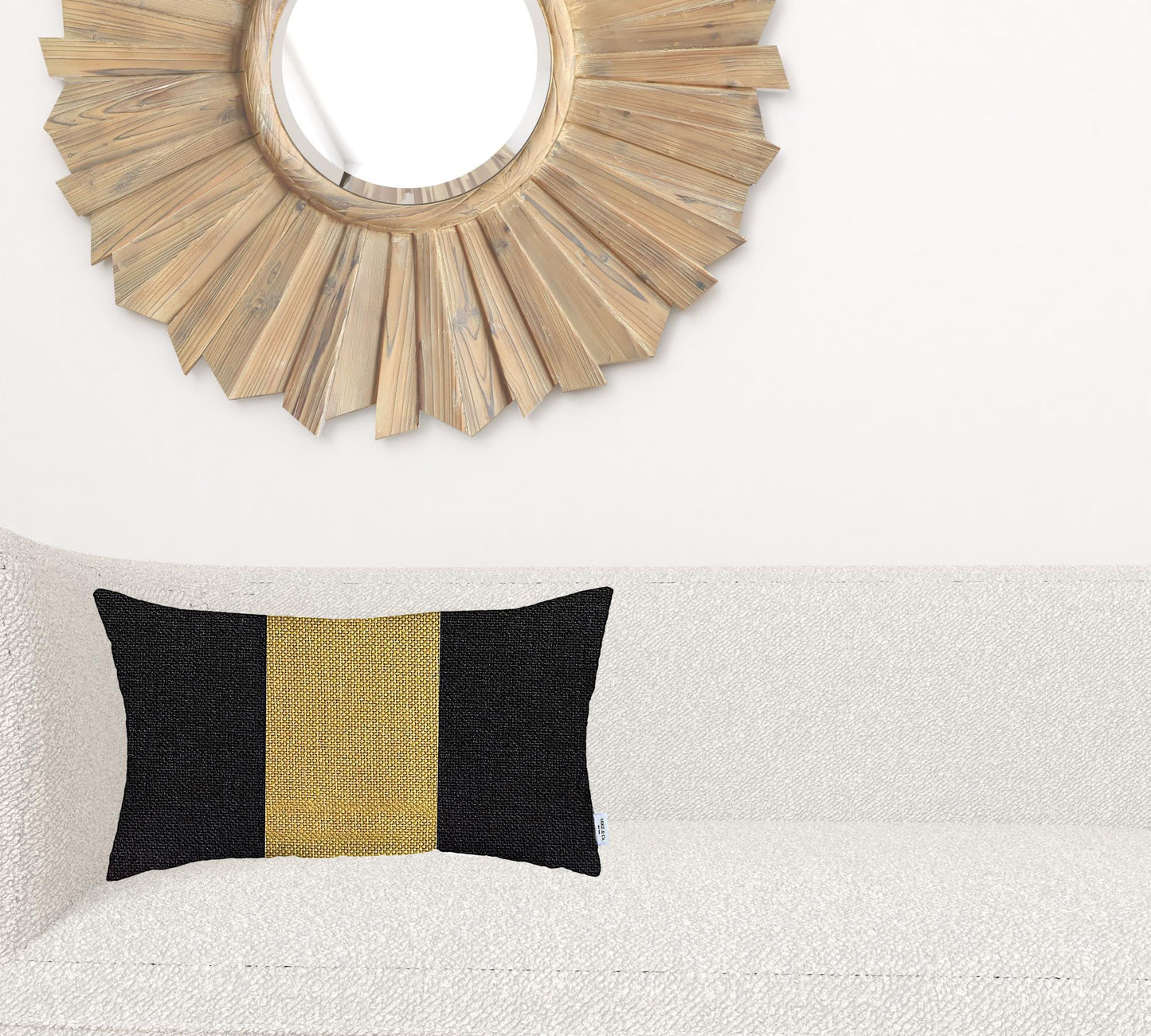 12" X 20" Black And Yellow Geometric Zippered Handmade Polyester Lumbar Pillow Cover
