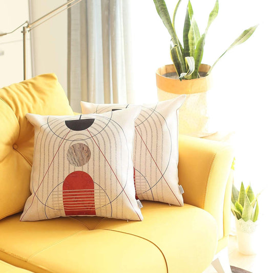 Set Of Two 18" X 18" Black And Red Abstract Zippered Handmade Polyester Throw Pillow