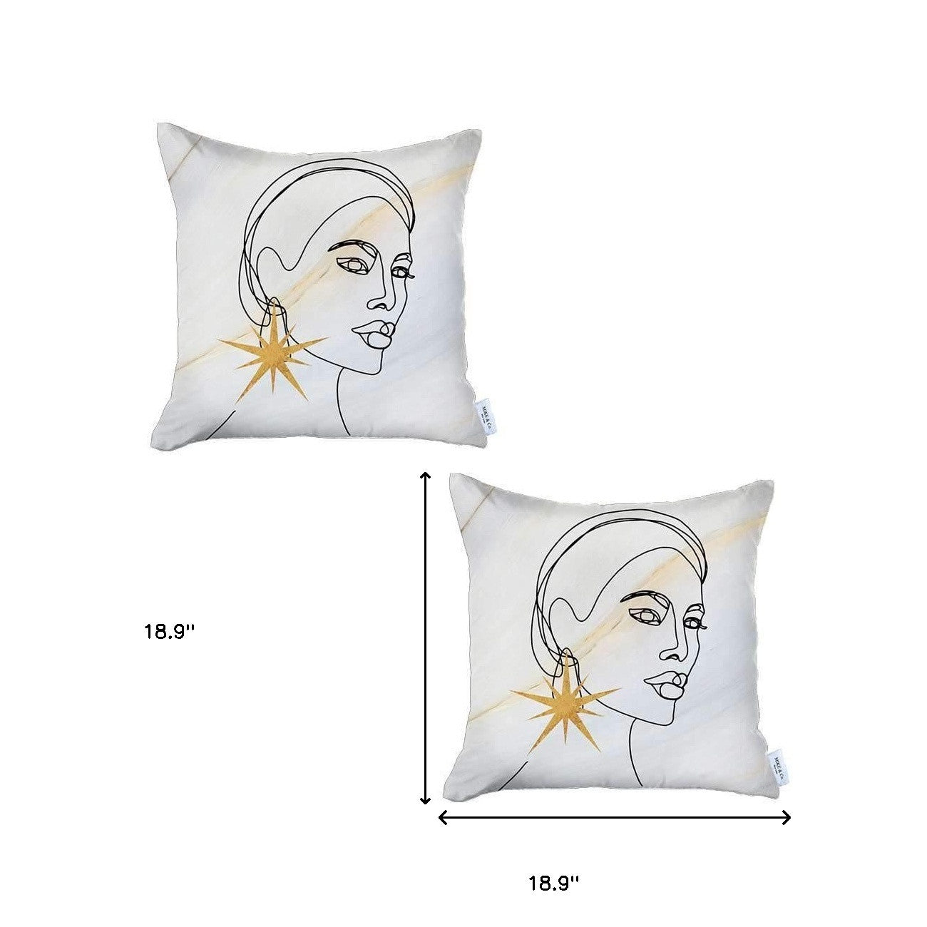 Set Of Two 18" X 18" White Black And Gold Abstract Zippered Handmade Polyester Throw Pillow