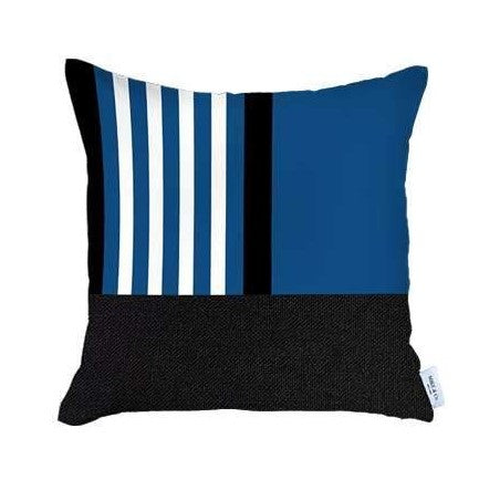 Set Of Four 18" X 18" Blue Striped Zippered Handmade Polyester Throw Pillow