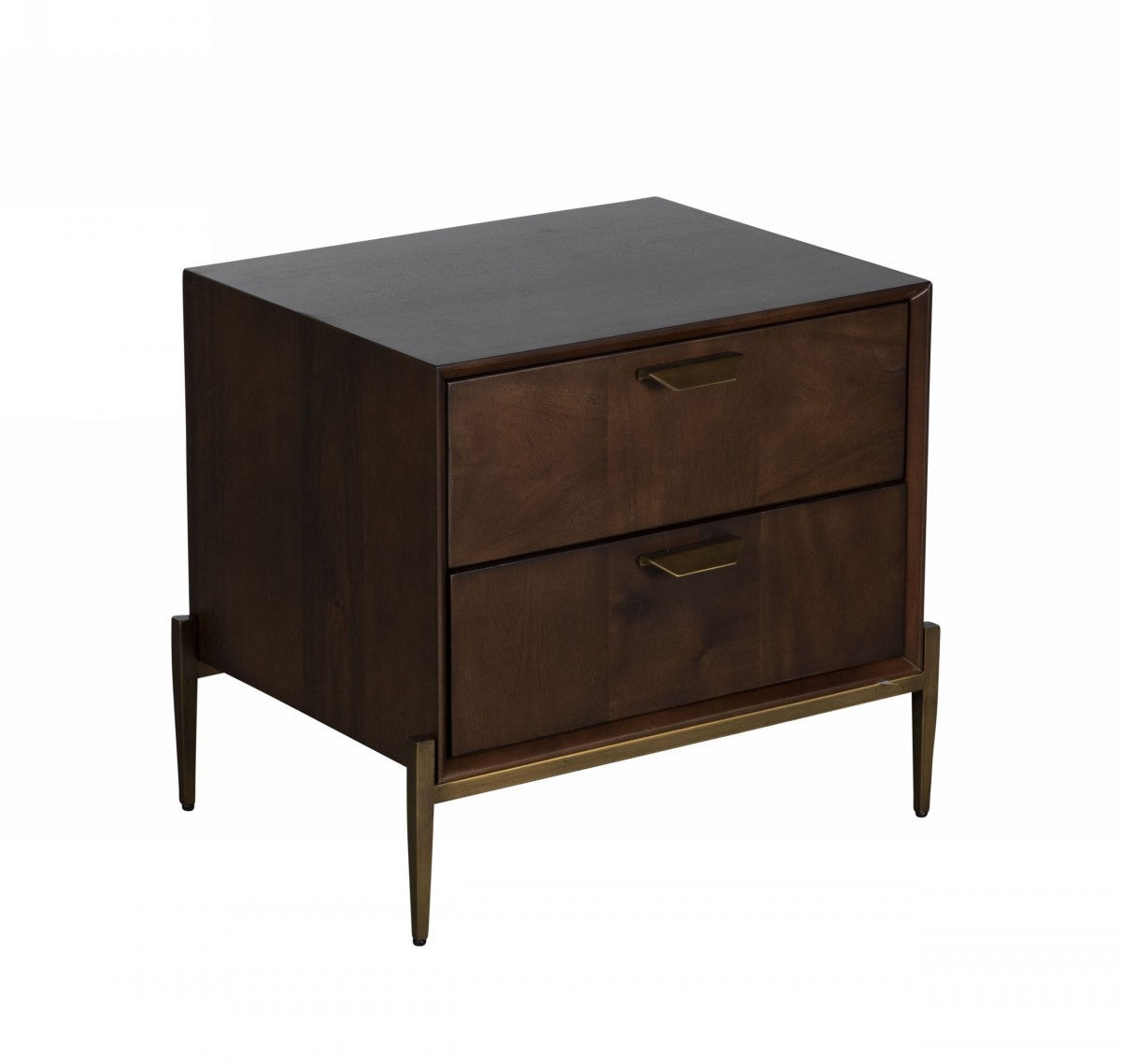 22" Brass Two Drawers Solid Wood Nightstand