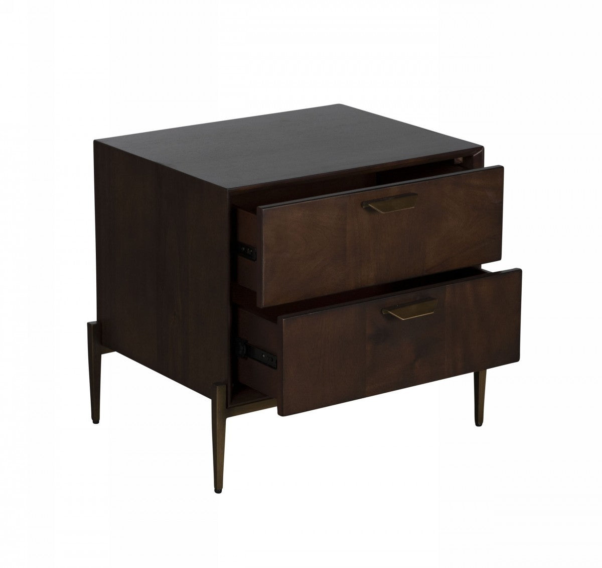 22" Brass Two Drawers Solid Wood Nightstand