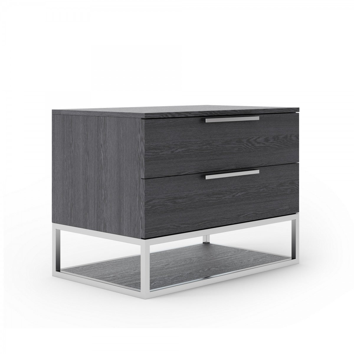 22" Gray Two Drawers Solid Wood Nightstand