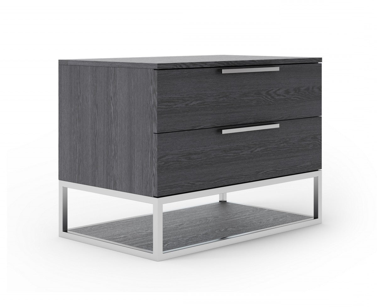 22" Gray Two Drawers Solid Wood Nightstand