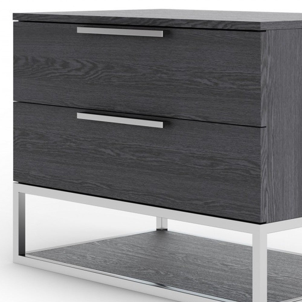 22" Gray Two Drawers Solid Wood Nightstand