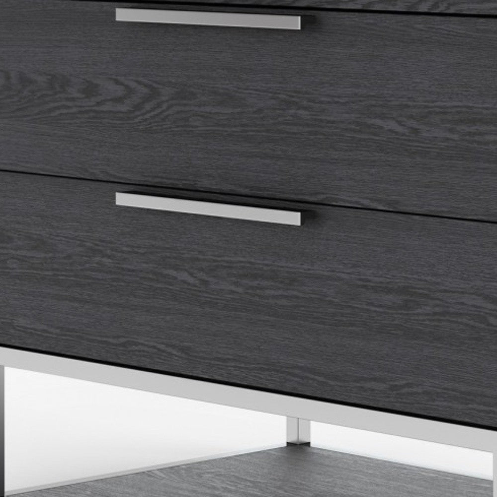 22" Gray Two Drawers Solid Wood Nightstand