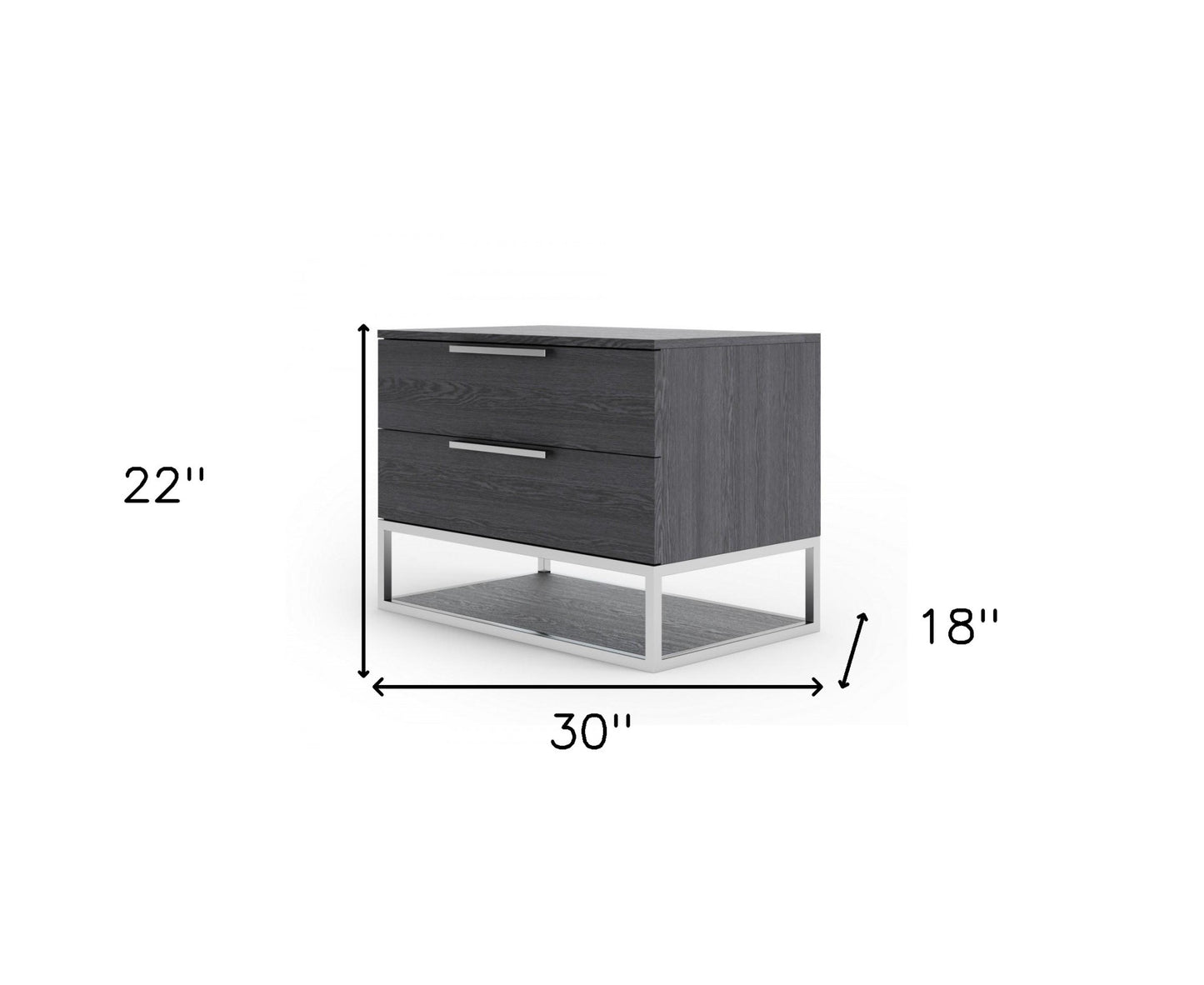 22" Gray Two Drawers Solid Wood Nightstand