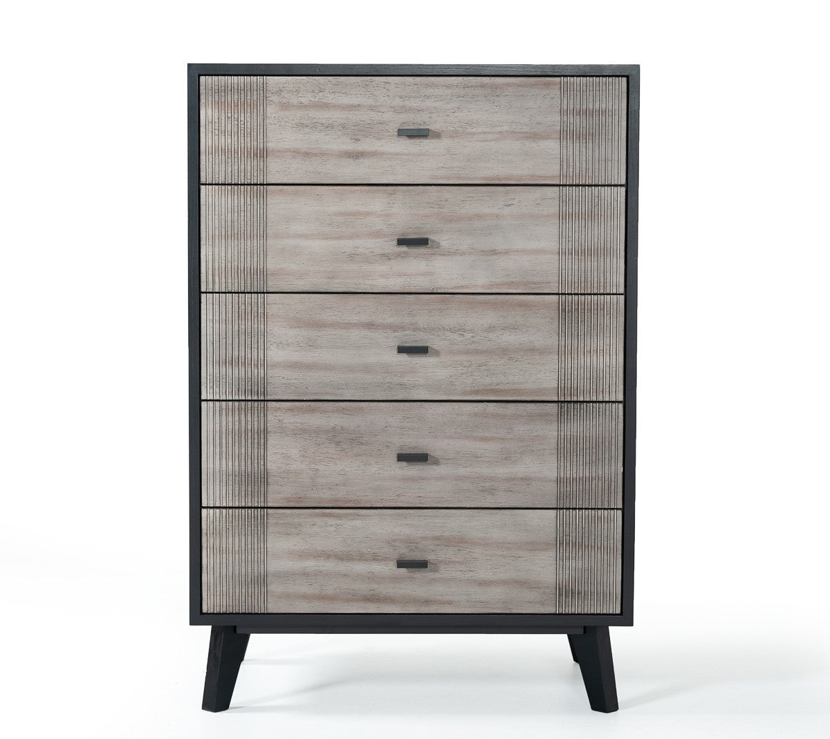 30" Grey And Black Wood Five Drawer Chest