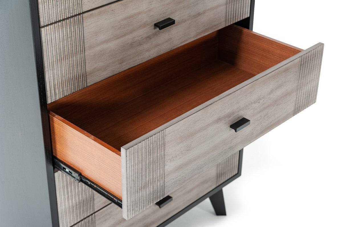 30" Grey And Black Wood Five Drawer Chest