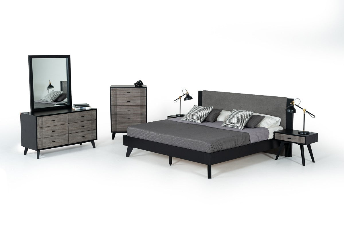 30" Grey And Black Wood Five Drawer Chest