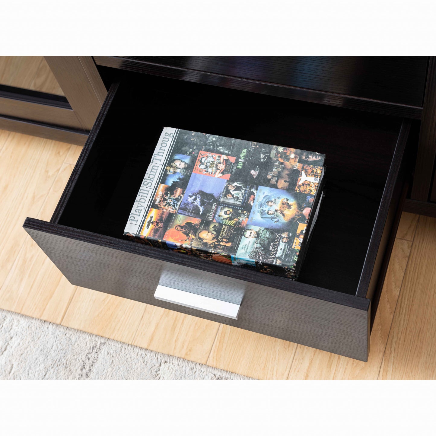 60" Dark Brown Particle Board And Mdf Cabinet Enclosed Storage TV Stand