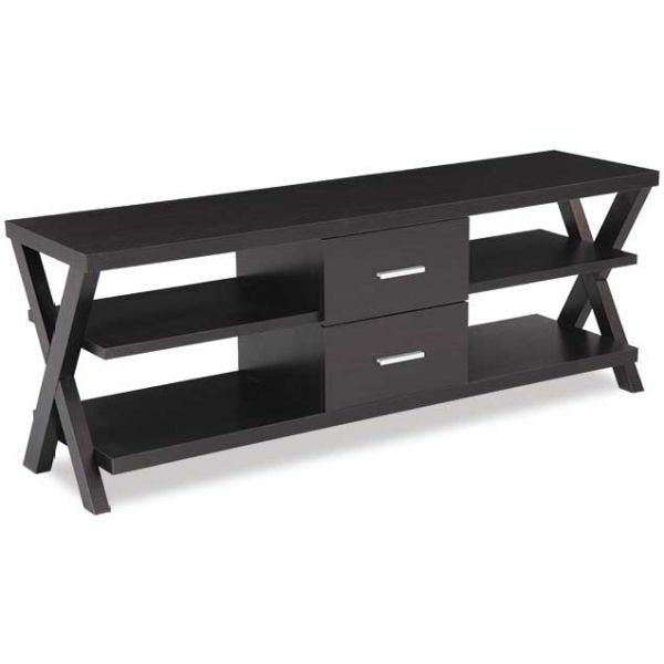 60" Dark Brown Particle Board And Mdf Cabinet Enclosed Storage TV Stand