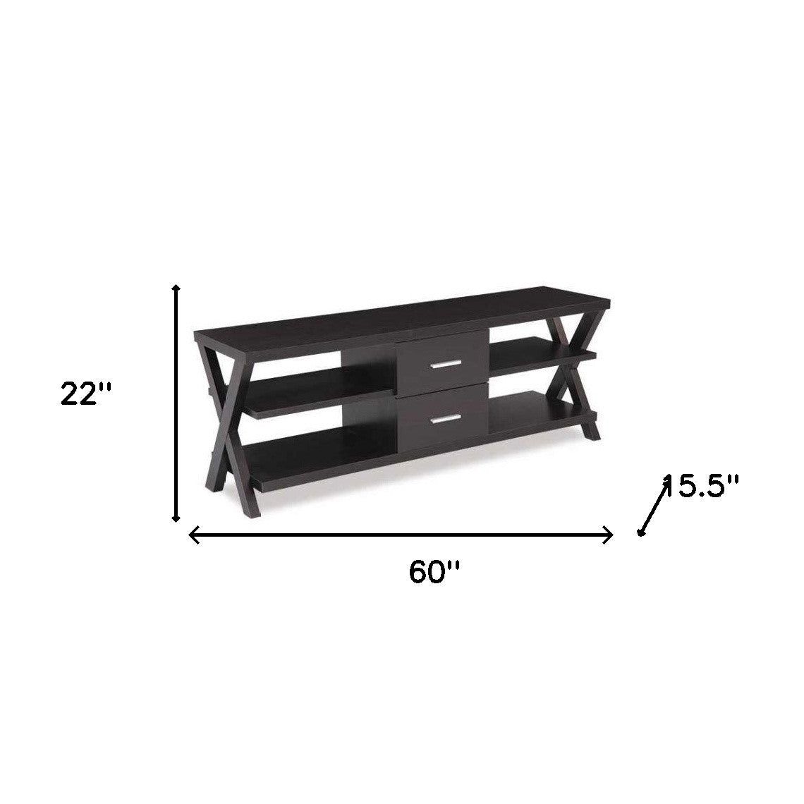 60" Dark Brown Particle Board And Mdf Cabinet Enclosed Storage TV Stand