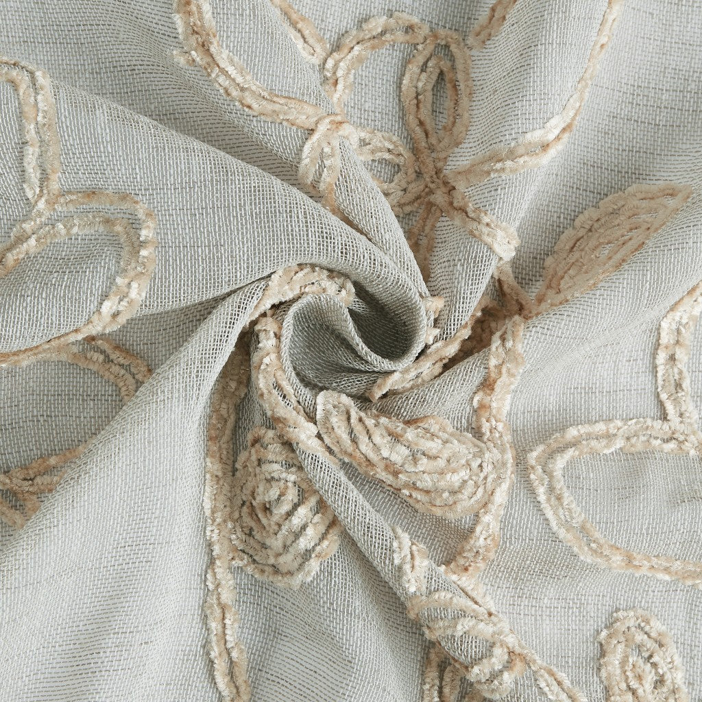 Set of Two 84" Tan Floral Embroidered Window Panels
