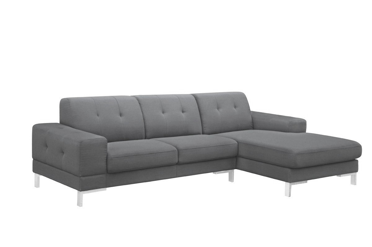 Gray Polyester L Shaped Two Piece Sofa and Chaise Sectional