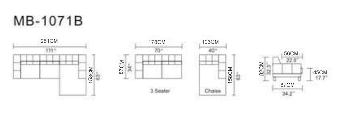 Gray Polyester L Shaped Two Piece Sofa and Chaise Sectional