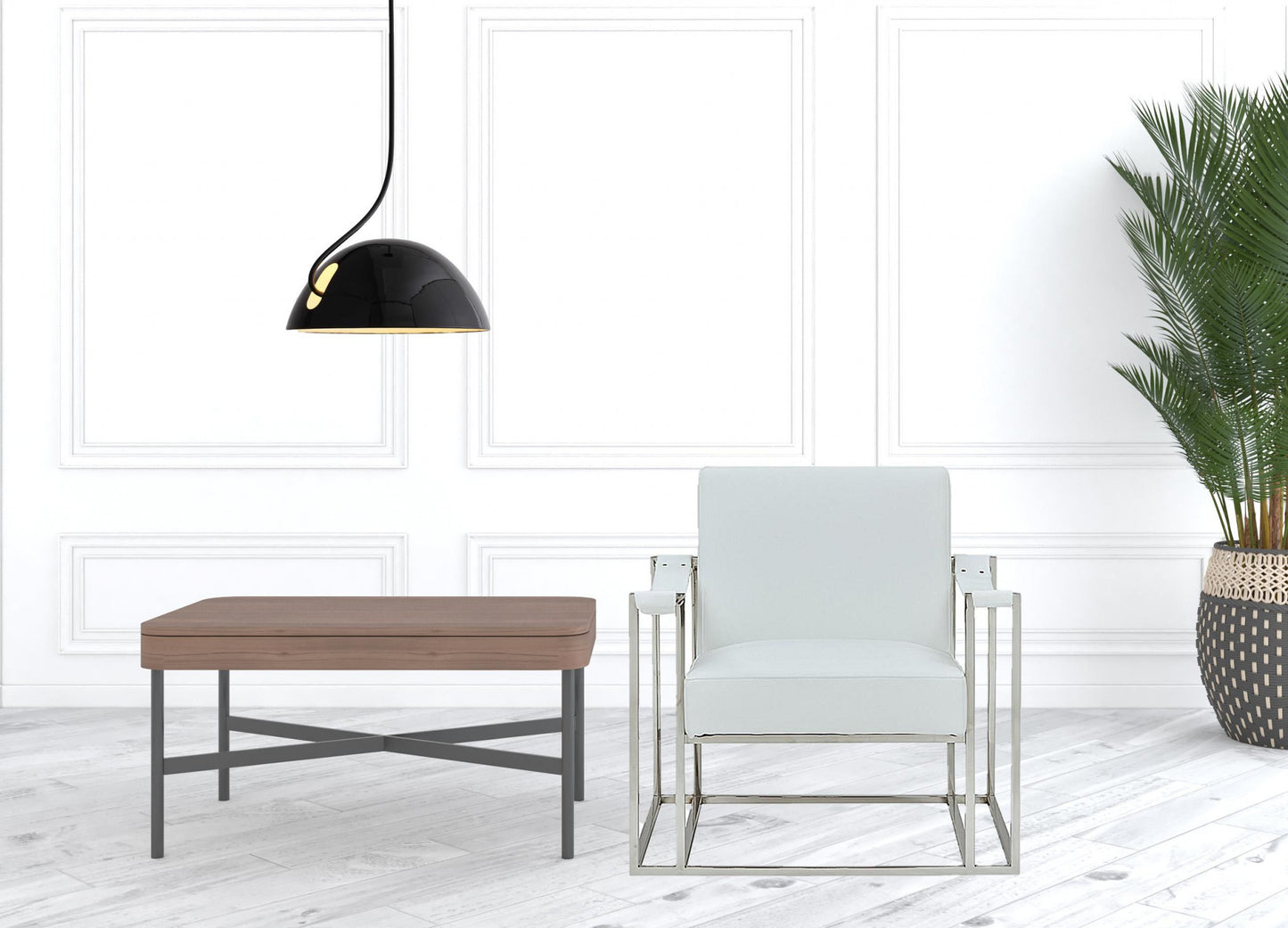 Stylish White Leatherette And Steel Chair