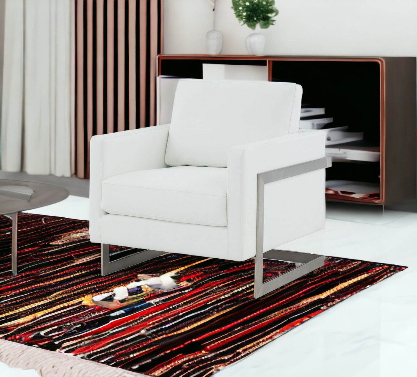Stylish White and Black Faux Leather Accent Chair