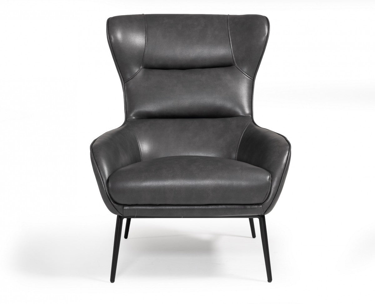 26" Dark Slate Gray And Black Faux Leather Tufted Arm Chair