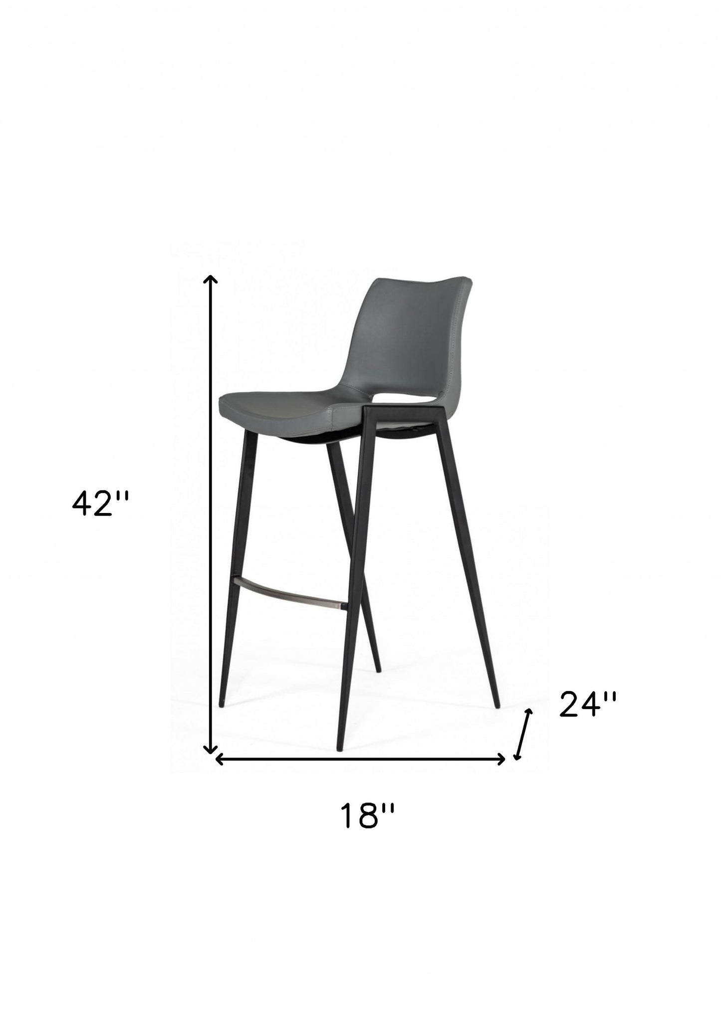 Set Of Two 42" Grey Faux Leather And Stainless Steel Bar Height Chairs With Footrest