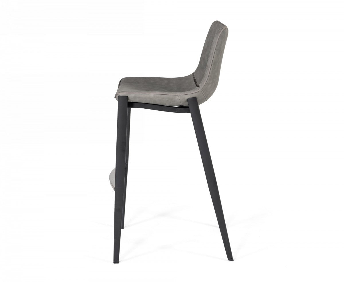 Set Of Two 43" Grey Faux Leather And Black Bar Height Bar Chairs With Footrest