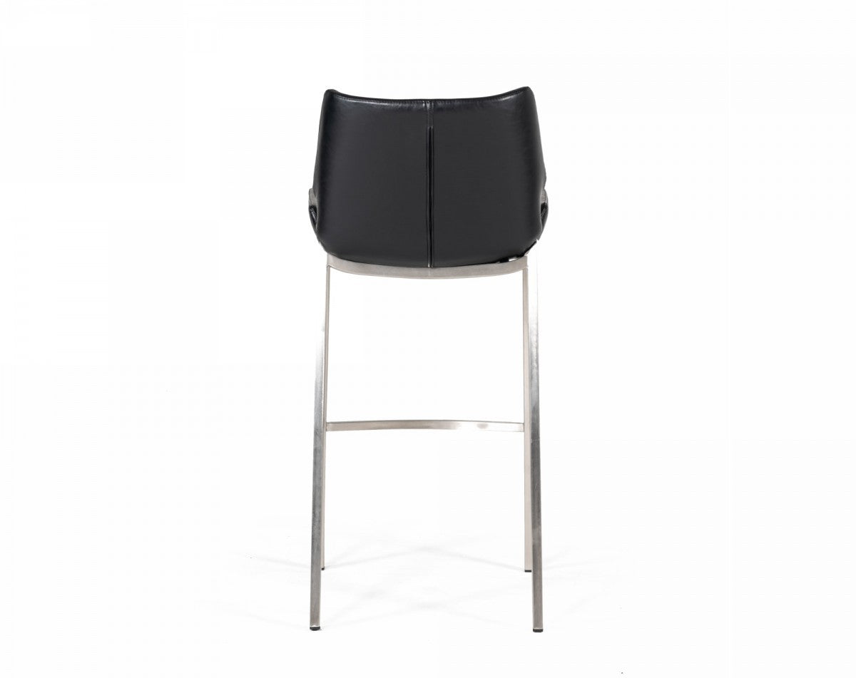 Set Of Two 42" Black Faux Leather And Steel Low Back Bar Height Chairs With Footrest
