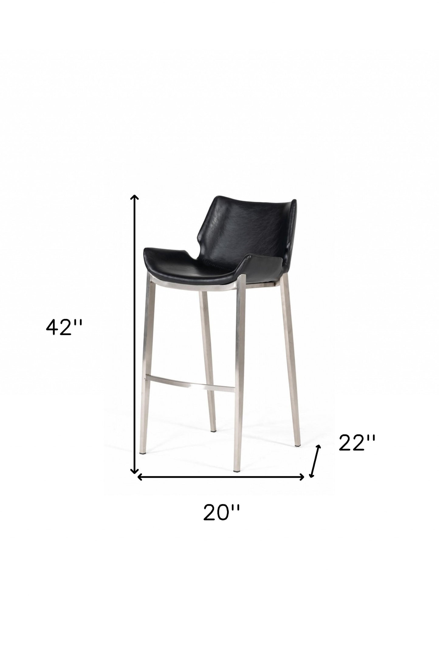 Set Of Two 42" Black Faux Leather And Steel Low Back Bar Height Chairs With Footrest