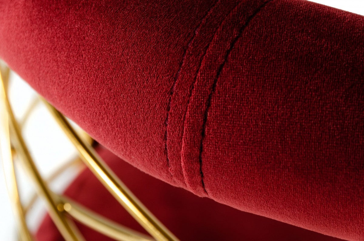 39" Red And Gold Velvet Low Back Bar Height Chair With Footrest