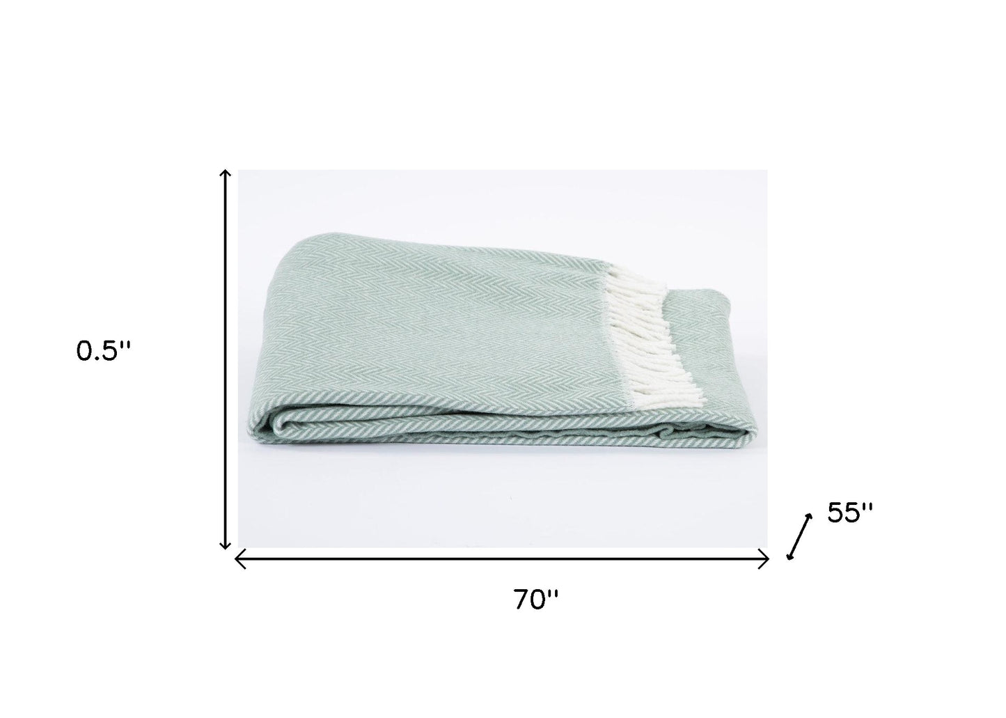 Seaglass Green and White Dreamy Soft Herringbone Throw Blanket