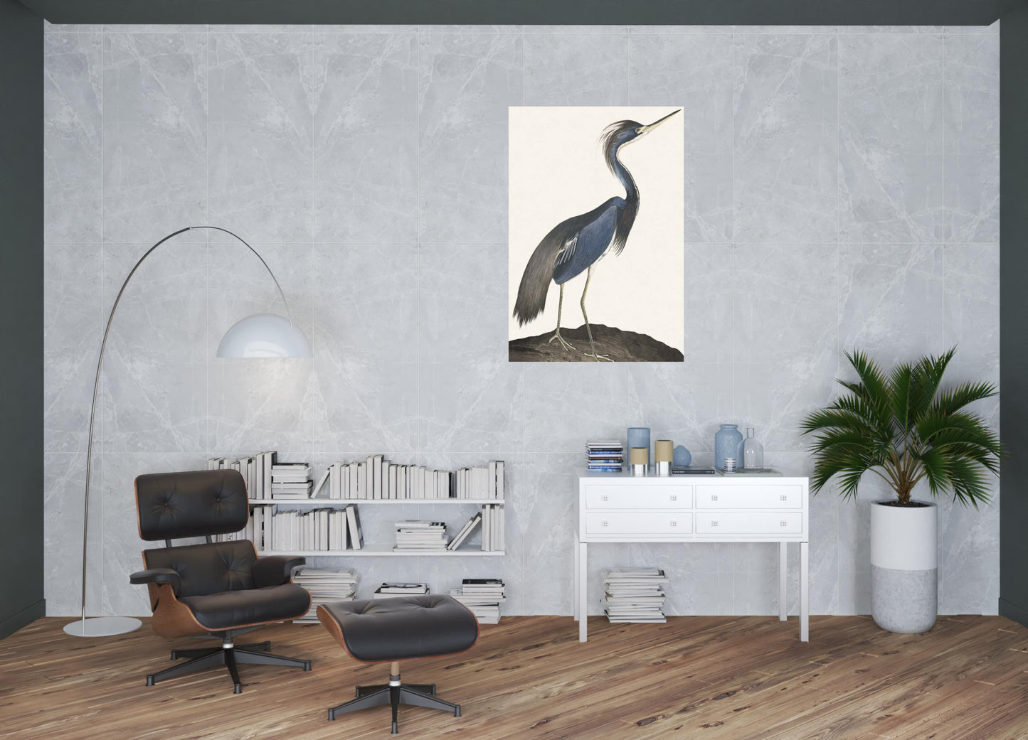 Great Heron I Canvas Silver Floater Frame Print Wall Art